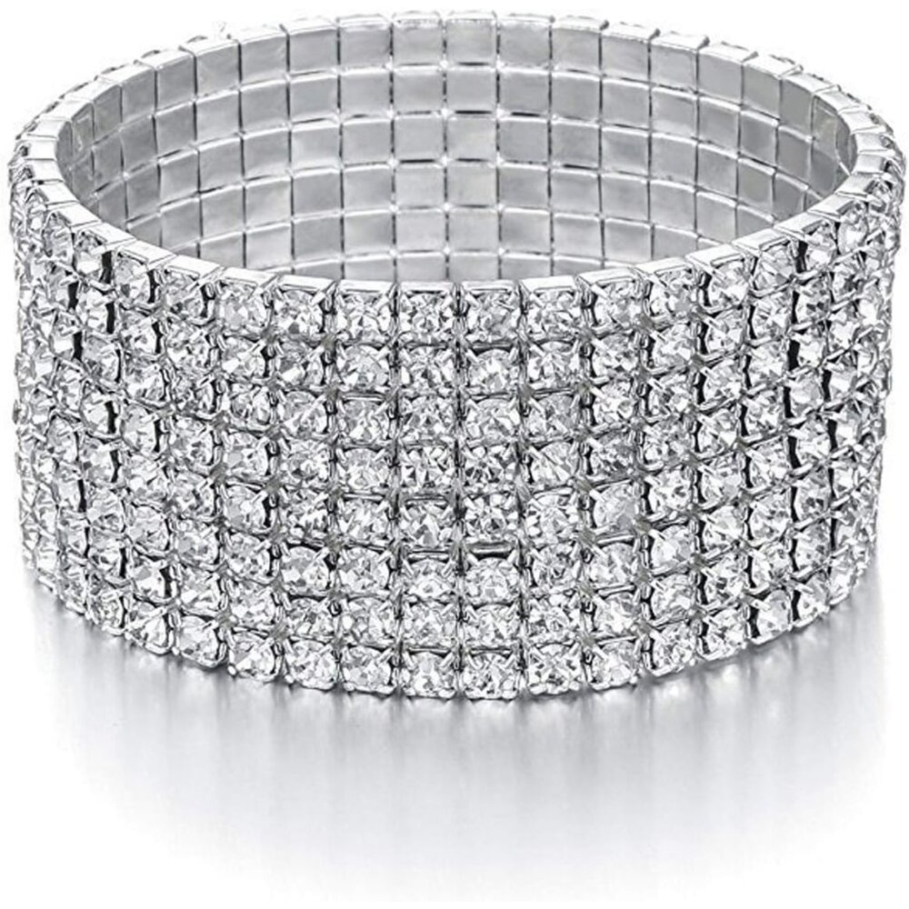 Gorgeous Silver Stackable Rhinestone Bracelets Fo… - image 1